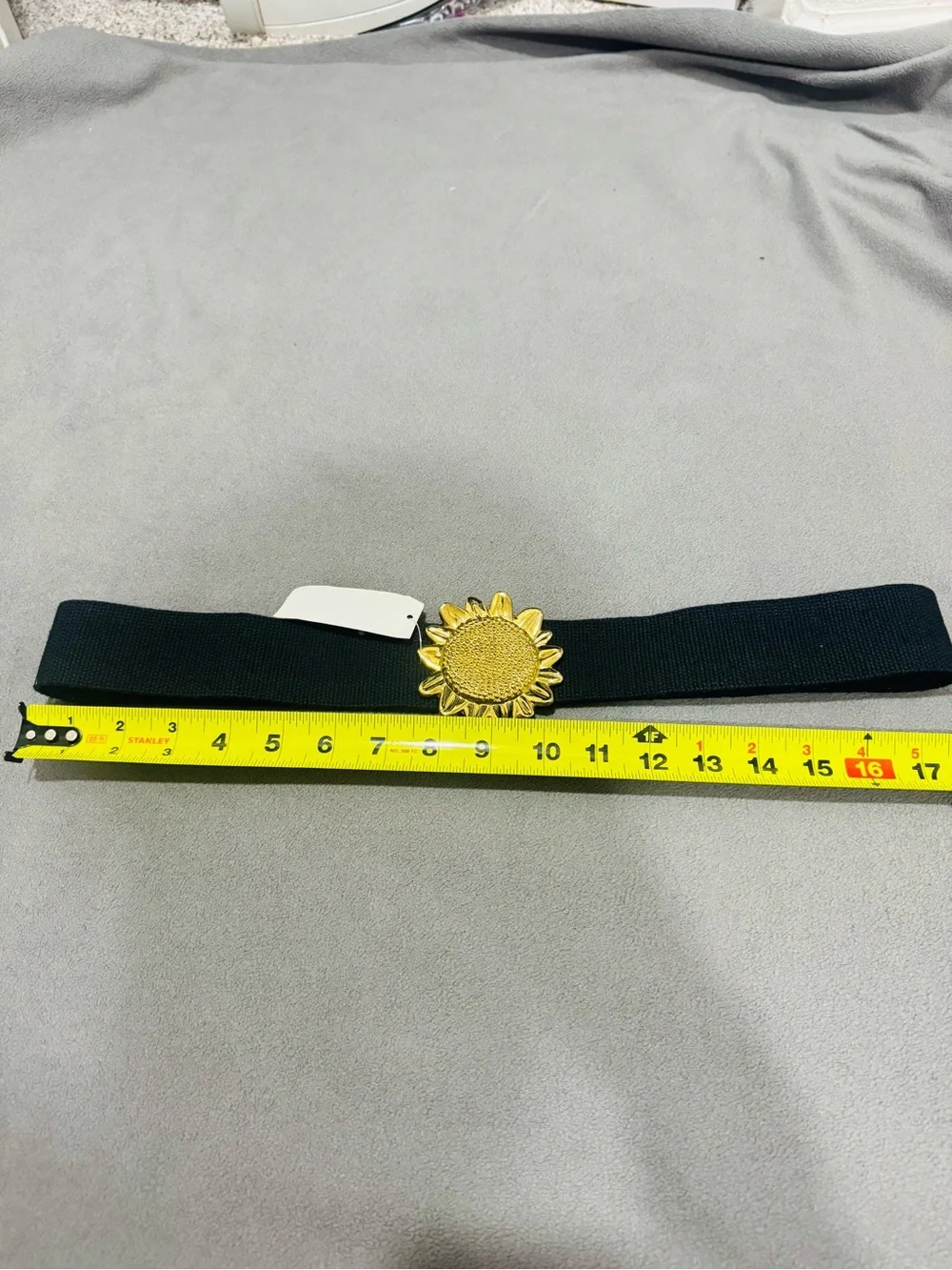Gold Sunflower Buckle Black Stretch Waist Belt NWT